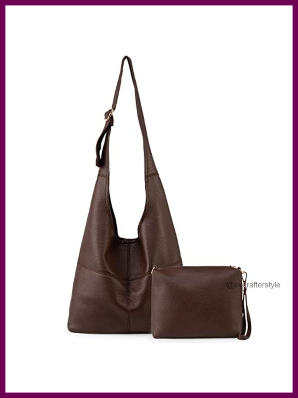 Vegan Leather Hobo Shoulder Bag with Wristlet Slouchy Everyday Purse